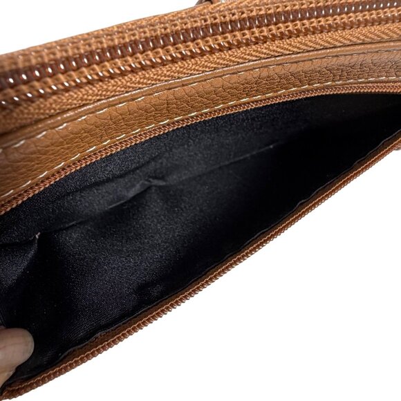 TIGNANELLO Large Pebble Leather Zip Around Wallet Clutch In Camel Tan 7.5x4" - Picture 6 of 13